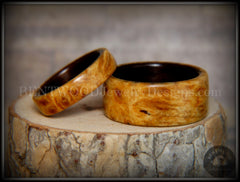 Bentwood Rings Set - "Golden Pair" Gold Amboyna Burl on Ebony Wood Core Set handcrafted bentwood wooden rings wood wedding ring engagement