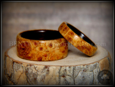 Bentwood Rings Set - "Golden Pair" Gold Amboyna Burl on Ebony Wood Core Set