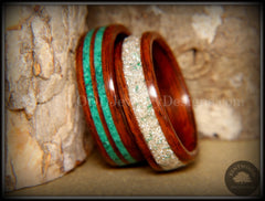 Bentwood Rings Set - "Green Coupled" Rosewood Wood Rings with Malachite and Silver and Green Mix German Glass Inlay handcrafted bentwood wooden rings wood wedding ring engagement