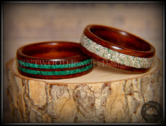Bentwood Rings Set - "Green Coupled" Rosewood Wood Rings with Malachite and Silver and Green Mix German Glass Inlay handcrafted bentwood wooden rings wood wedding ring engagement