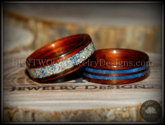 Bentwood Rings Set - "Blu Coupled" Kingwood Wood Rings with Double Blue Lapis and Silver/Blue Glass Inlay handcrafted bentwood wooden rings wood wedding ring engagement