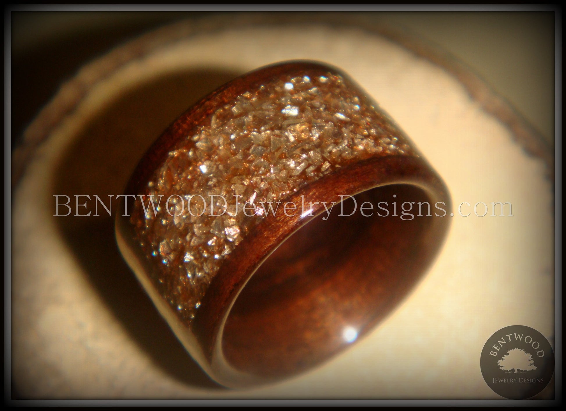 Bentwood Ring - Macassar Ebony Wood Ring with Bronze Glass Inlay handcrafted bentwood wooden rings wood wedding ring engagement