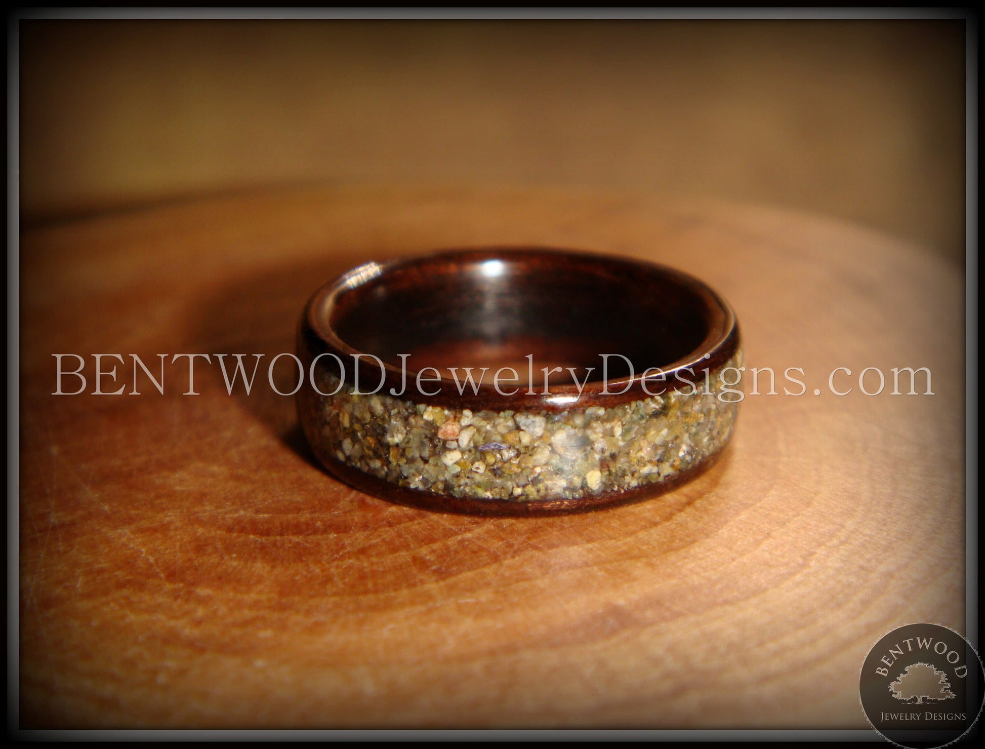 Bentwood Ring - Macassar Ebony Wood Ring with Canadian Beach Sand Inlay handcrafted bentwood wooden rings wood wedding ring engagement