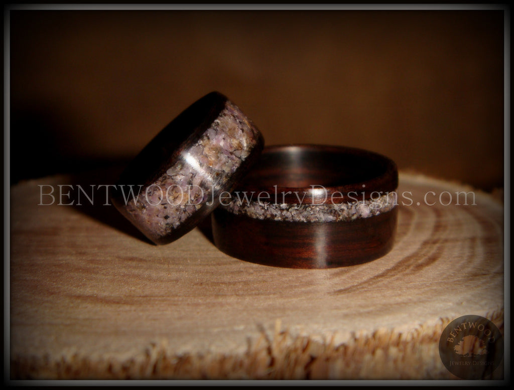 Bentwood Rings Set - "Grounded Pair" Macassar Ebony Wood Rings with Charoite Inlay handcrafted bentwood wooden rings wood wedding ring engagement