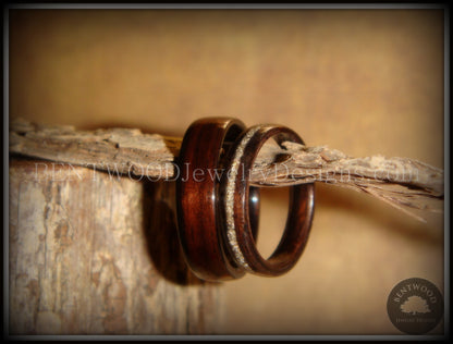 Bentwood Rings Set - Ebony Wood Ring Set with Silver German Glass Inlay handcrafted bentwood wooden rings wood wedding ring engagement