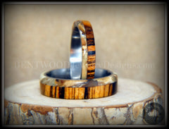 Bentwood Rings Set - "Mammoth" Fossil and Goncalo Alves on Titanium Core handcrafted bentwood wooden rings wood wedding ring engagement