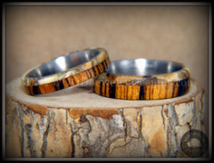 Bentwood Rings Set - "Mammoth" Fossil and Goncalo Alves on Titanium Core handcrafted bentwood wooden rings wood wedding ring engagement