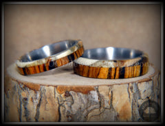 Bentwood Rings Set - "Mammoth" Fossil and Goncalo Alves on Titanium Core handcrafted bentwood wooden rings wood wedding ring engagement