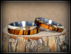 Bentwood Rings Set - "Mammoth" Fossil and Goncalo Alves on Titanium Core handcrafted bentwood wooden rings wood wedding ring engagement