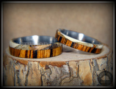 Bentwood Rings Set - "Mammoth" Fossil and Goncalo Alves on Titanium Core handcrafted bentwood wooden rings wood wedding ring engagement