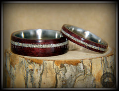 Bentwood Rings Set - "Purple Heart Pair" Purpleheart Wood with Silver Glass Inlay Titanium Cores handcrafted bentwood wooden rings wood wedding ring engagement