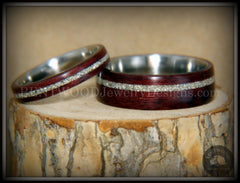 Bentwood Rings Set - "Purple Heart Pair" Purpleheart Wood with Silver Glass Inlay Titanium Cores handcrafted bentwood wooden rings wood wedding ring engagement