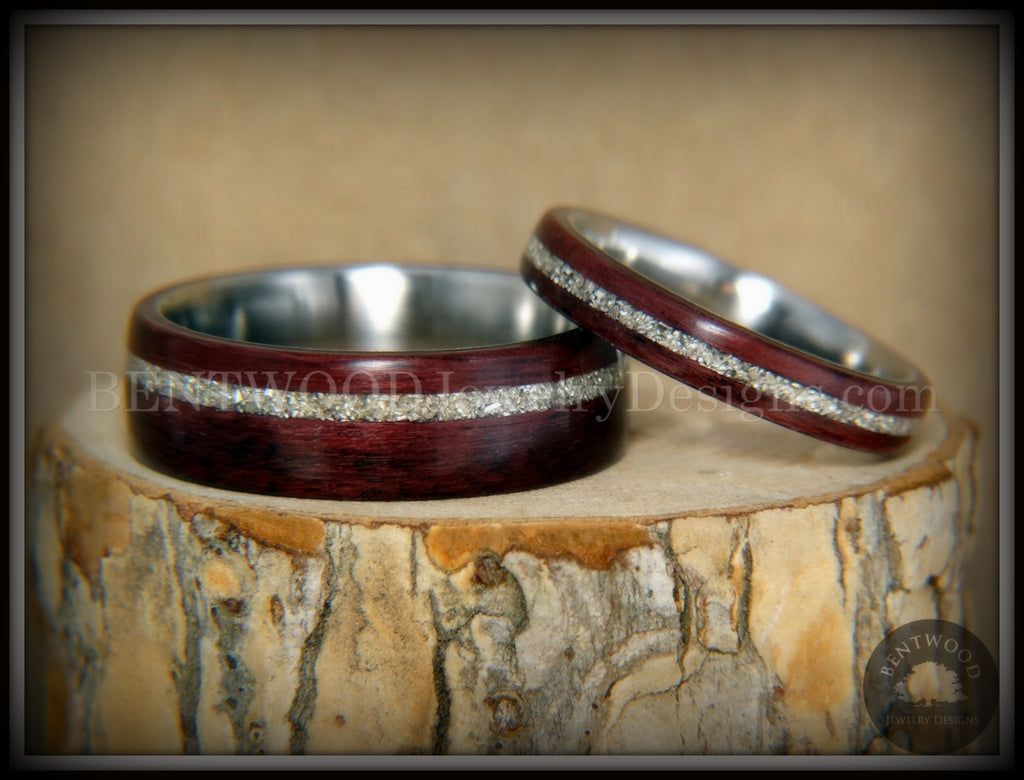 Bentwood Rings Set - "Purple Heart Pair" Purpleheart Wood with Silver Glass Inlay Titanium Cores handcrafted bentwood wooden rings wood wedding ring engagement