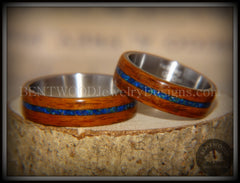 Bentwood Rings Set - Rosewood on Titanium Core with Azurite and Malachite Inlay handcrafted bentwood wooden rings wood wedding ring engagement