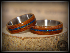 Bentwood Rings Set - Rosewood on Titanium Core with Azurite and Malachite Inlay handcrafted bentwood wooden rings wood wedding ring engagement