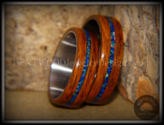 Bentwood Rings Set - Rosewood on Titanium Core with Azurite and Malachite Inlay handcrafted bentwood wooden rings wood wedding ring engagement