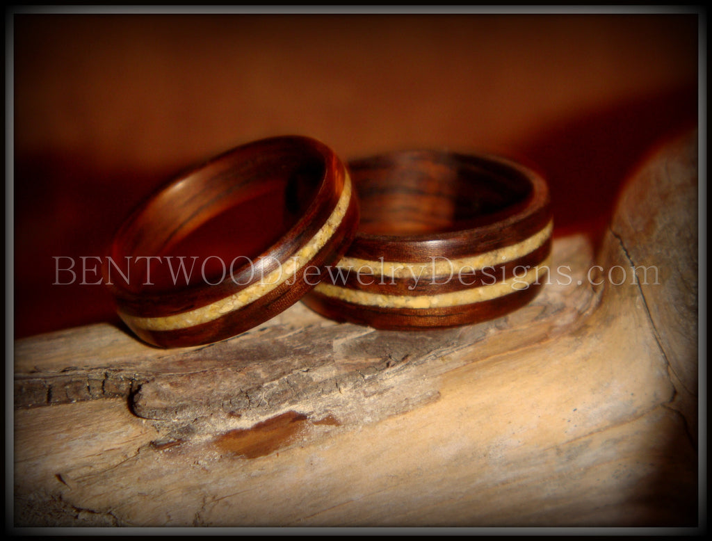 Bentwood Rings Set - Rosewood Wooden Ring Set with Fossil Inlays handcrafted bentwood wooden rings wood wedding ring engagement