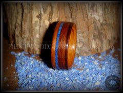 Bentwood Ring - Santos Rosewood Wooden Ring with Offset Blue Lapis Inlay handcrafted bentwood wooden rings wood wedding ring engagement