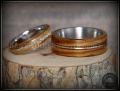 Bentwood Rings Set - "Striped Couple" Zebrawood with Glass Inlay and Bronze Guitar String Inlay on Titanium Steel Core handcrafted bentwood wooden rings wood wedding ring engagement