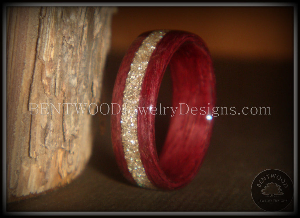 Bentwood Ring - Purpleheart Wood Ring with German Silver Glass Inlay handcrafted bentwood wooden rings wood wedding ring engagement