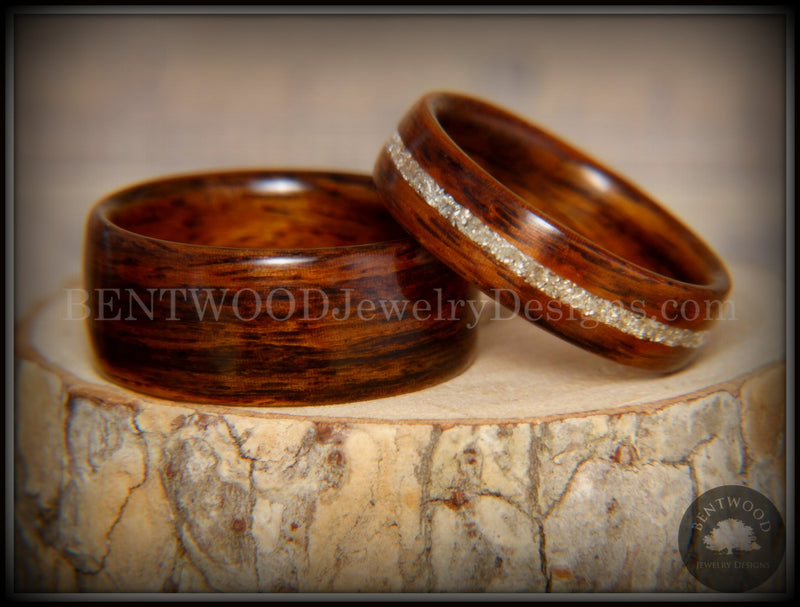 Bentwood Rings Set - "Classic Couple" Rosewood Ring Set with Glass Inlay handcrafted bentwood wooden rings wood wedding ring engagement