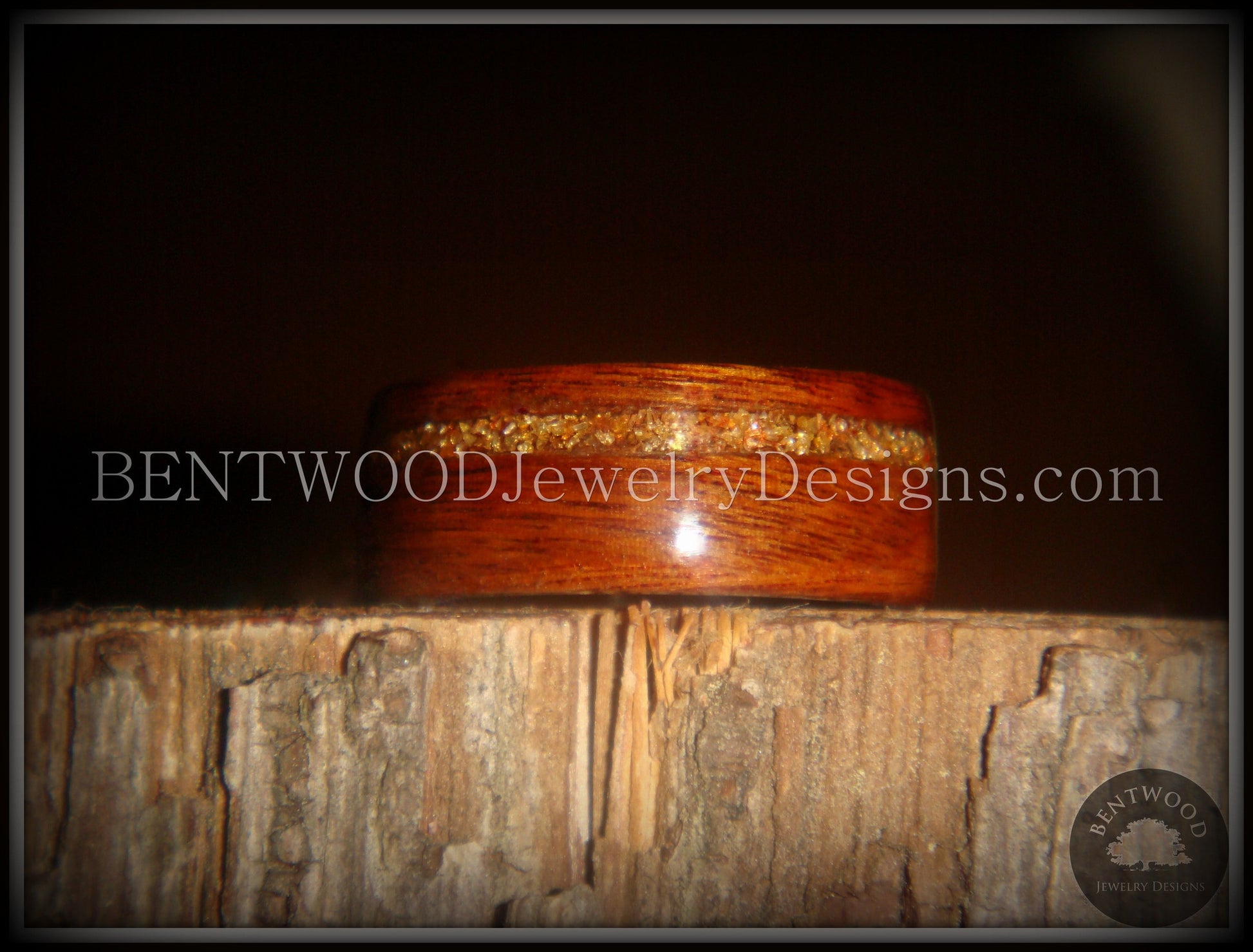 Bentwood Ring - Rosewood (Light) Wooden Ring with German Copper and Gold Glass Inlay handcrafted bentwood wooden rings wood wedding ring engagement