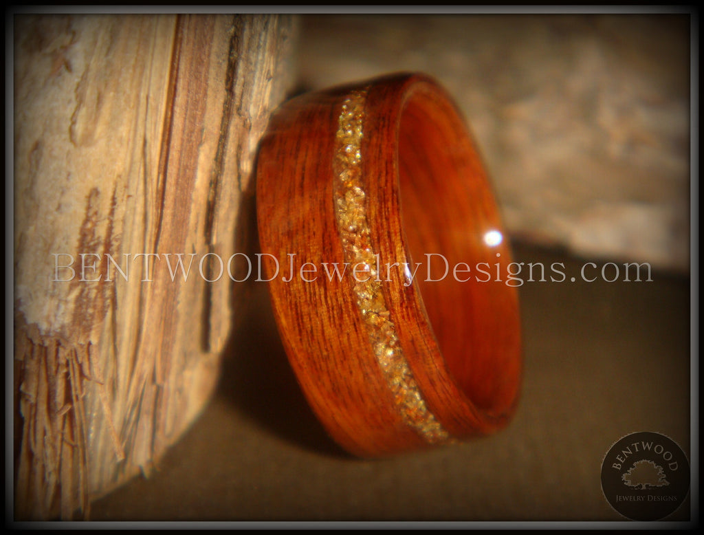 Bentwood Ring - Rosewood (Light) Wooden Ring with German Copper and Gold Glass Inlay handcrafted bentwood wooden rings wood wedding ring engagement