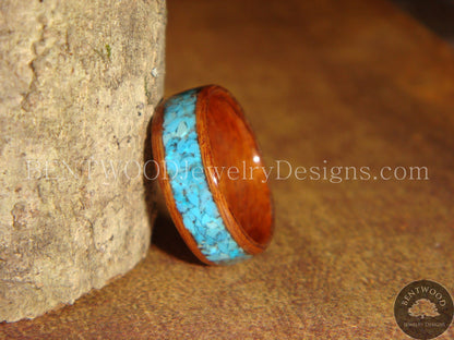 Bentwood Ring - Rosewood Ring with Turquoise Inlay handcrafted bentwood wooden rings wood wedding ring engagement