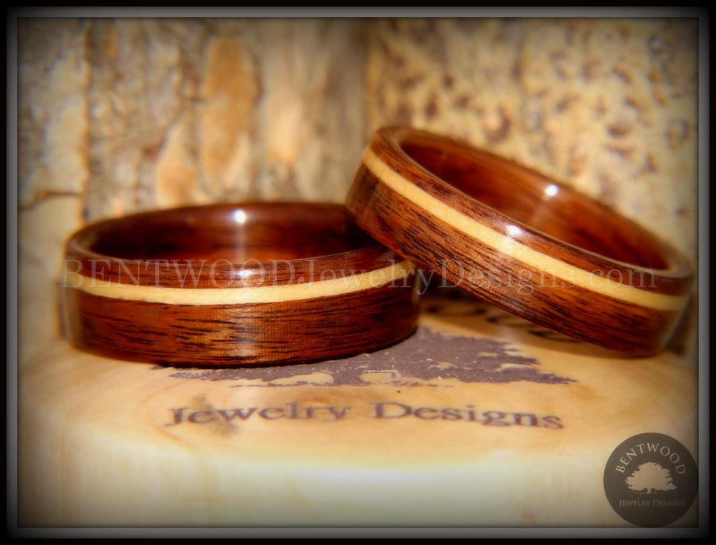 Bentwood Rings Set - South American Rosewood with American Maple Inlay handcrafted bentwood wooden rings wood wedding ring engagement