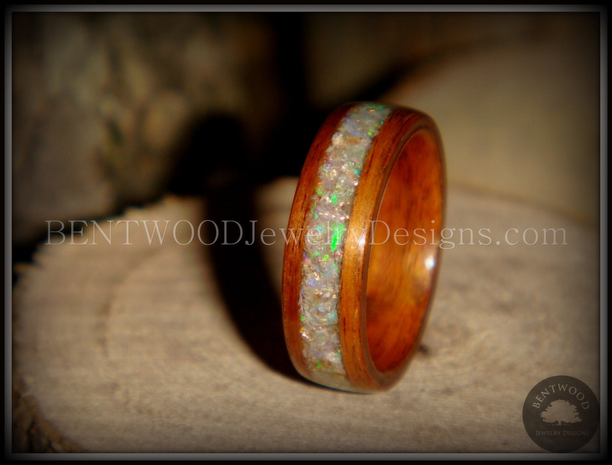 Bentwood Ring - "Prism" Rosewood Wooden Ring with Ethiopian Welo Fire Opal Inlay handcrafted bentwood wooden rings wood wedding ring engagement