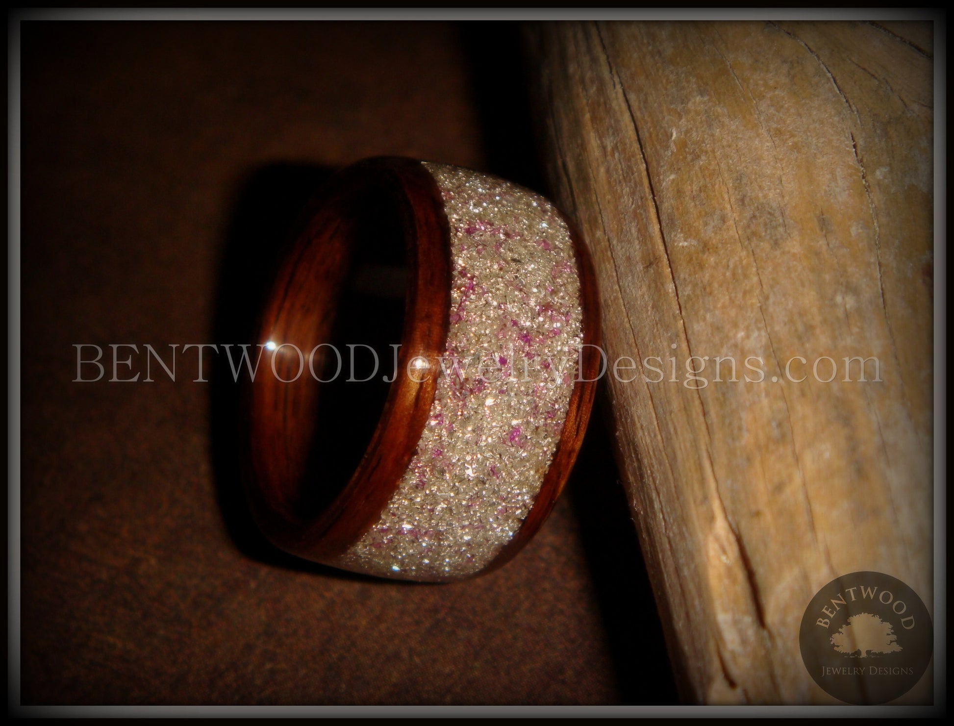 Bentwood Ring - Rosewood Wooden Ring with Silver & Lilac Glass Inlay handcrafted bentwood wooden rings wood wedding ring engagement