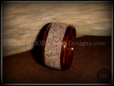 Bentwood Ring - Rosewood Wooden Ring with Silver & Lilac Glass Inlay