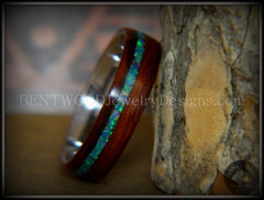 Bentwood Ring - "Peacock" Rosewood Wood Ring with Opal Inlay on Surgical Grade Stainless Steel Comfort Fit Metal Core handcrafted bentwood wooden rings wood wedding ring engagement