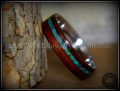 Bentwood Ring - "Peacock" Rosewood Wood Ring with Opal Inlay on Surgical Grade Stainless Steel Comfort Fit Metal Core handcrafted bentwood wooden rings wood wedding ring engagement