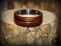 Tazzy Bentwood Ring - "Hounini" Rosewood Wood Ring Bronze Guitar String Inlay on Surgical Grade Stainless Steel Comfort Fit Metal Core handcrafted bentwood wooden rings wood wedding ring engagement