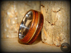 Tazzy Bentwood Ring - "Hounini" Rosewood Wood Ring Bronze Guitar String Inlay on Surgical Grade Stainless Steel Comfort Fit Metal Core handcrafted bentwood wooden rings wood wedding ring engagement