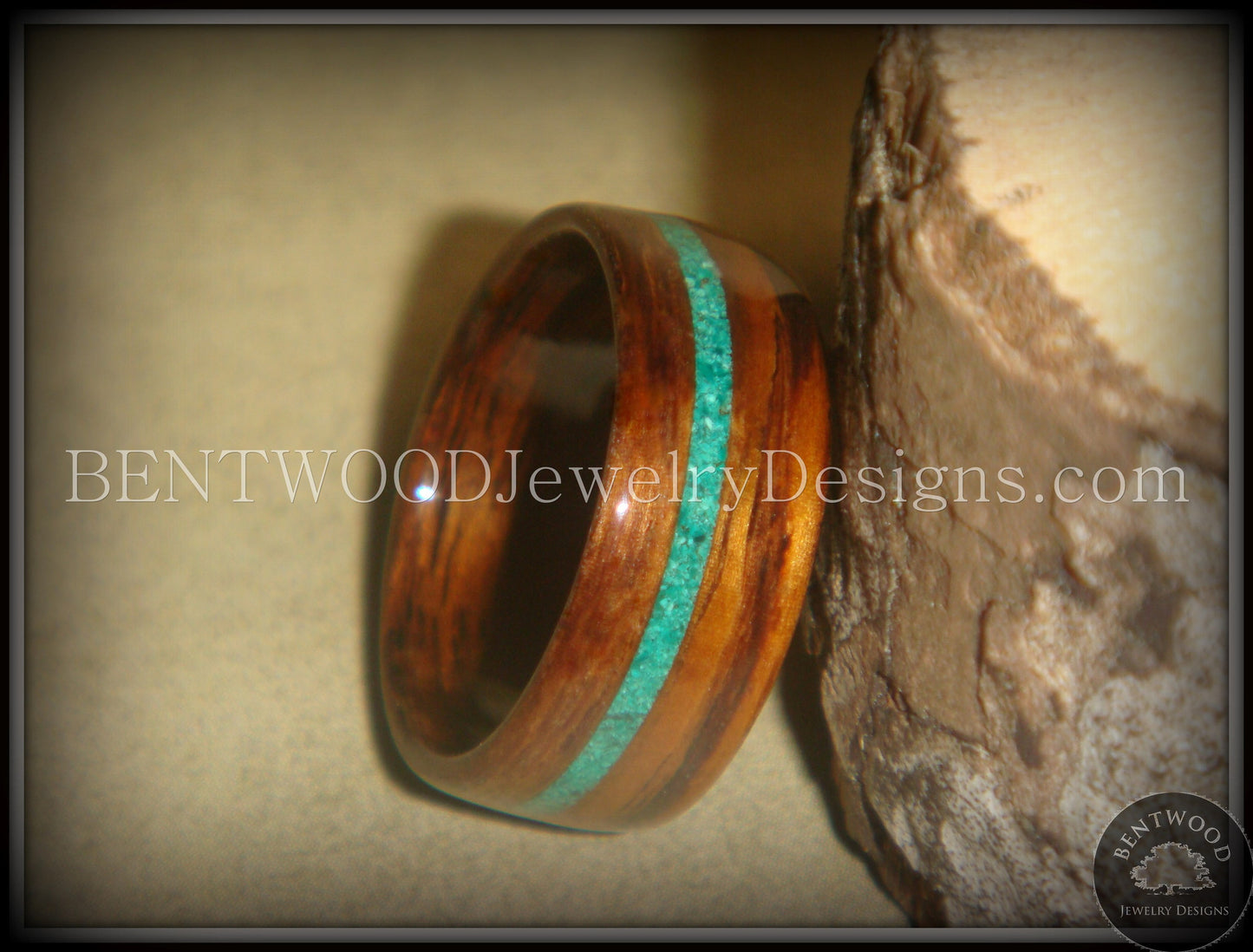 Bentwood Ring - Rosewood Wood Ring with Offset Malachite Inlay handcrafted bentwood wooden rings wood wedding ring engagement