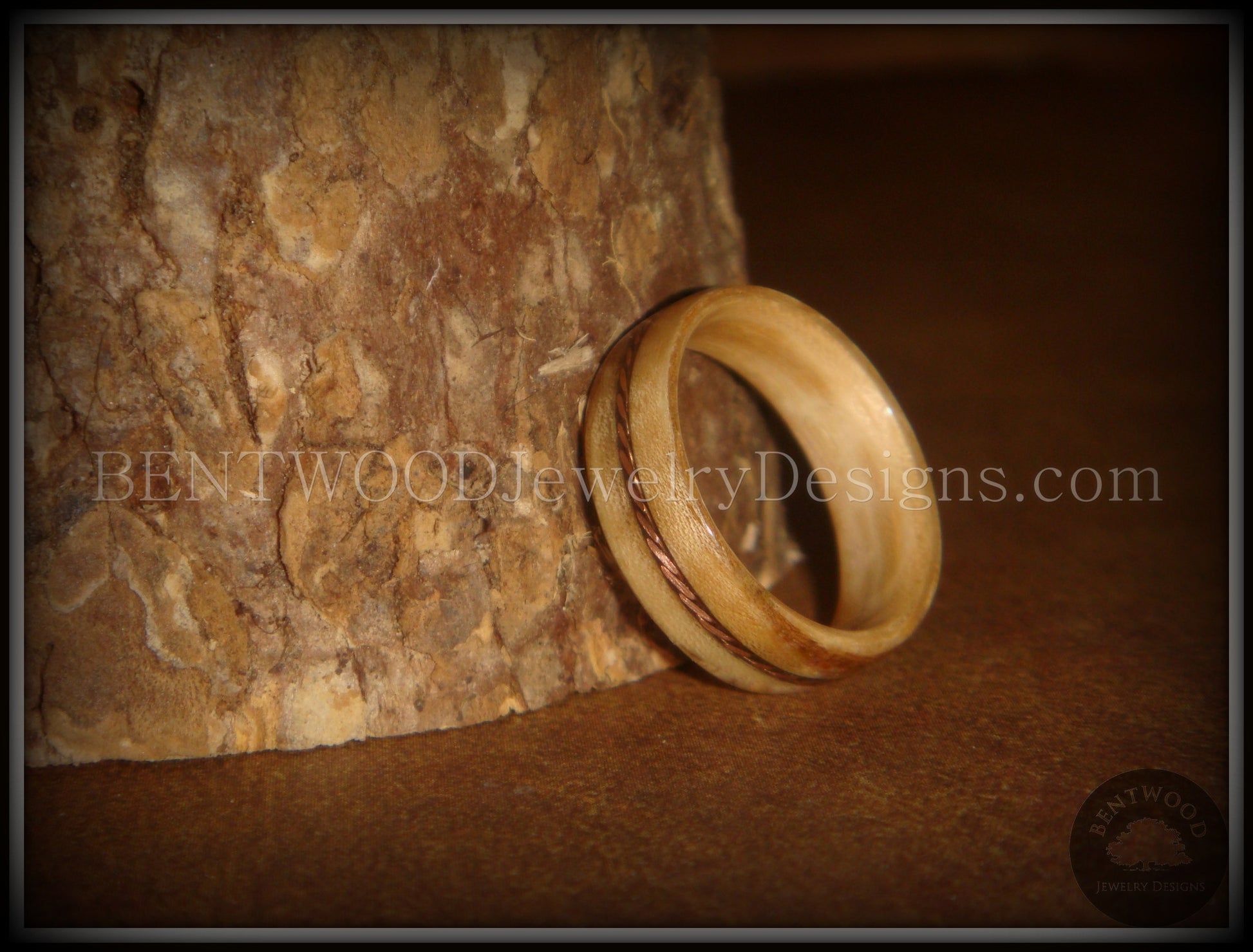 Bentwood Ring - "Sacrifice" Bethlehem Olive Wood Ring with Twisted Copper Inlay handcrafted bentwood wooden rings wood wedding ring engagement