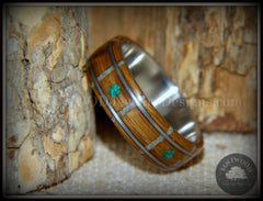 Bentwood Ring - "Nature Tracks" Bog Oak on Titanium with Guitar String Inlays, Antler Frets and Malachite Dot Inlays handcrafted bentwood wooden rings wood wedding ring engagement