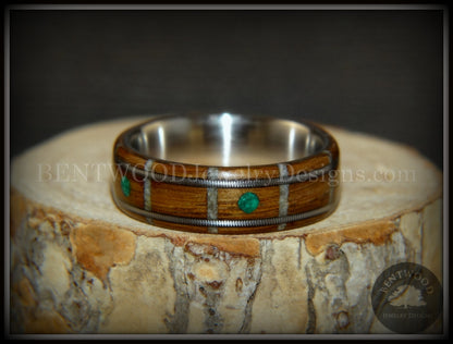 Bentwood Ring - "Nature Tracks" Bog Oak on Titanium with Guitar String Inlays, Antler Frets and Malachite Dot Inlays handcrafted bentwood wooden rings wood wedding ring engagement