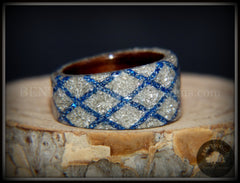 Bentwood Ring - "The Blue Diamond Waffle Wedge" Ebony Wood German Silver and Blue Glass Inlay handcrafted bentwood wooden rings wood wedding ring engagement