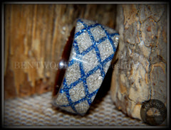 Bentwood Ring - "The Blue Diamond Waffle Wedge" Ebony Wood German Silver and Blue Glass Inlay handcrafted bentwood wooden rings wood wedding ring engagement