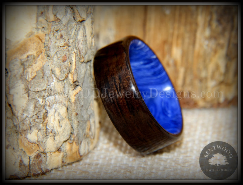 Bentwood Ring - "Ultramarine" Macassar Ebony on Juma Gemstone Marbled Core handcrafted bentwood wooden rings wood wedding ring engagement