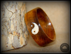 Bentwood Ring - "Yin Yang" Hawaiian Koa Wood Ring with Yin-Yang Symbol Beach Sand Inlay handcrafted bentwood wooden rings wood wedding ring engagement