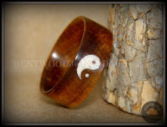 Bentwood Ring - "Yin Yang" Hawaiian Koa Wood Ring with Yin-Yang Symbol Beach Sand Inlay handcrafted bentwood wooden rings wood wedding ring engagement