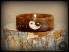 Bentwood Ring - "Yin Yang" Hawaiian Koa Wood Ring with Yin-Yang Symbol Beach Sand Inlay handcrafted bentwood wooden rings wood wedding ring engagement