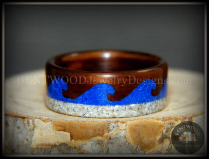 Bentwood Ring -  "Beach Waves" Koa, Blue Lapis & Beach Sand handcrafted bentwood wooden rings wood wedding ring engagement
