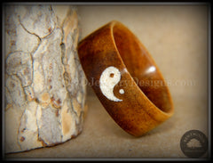 Bentwood Ring - "Yin Yang" Hawaiian Koa Wood Ring with Yin-Yang Symbol Beach Sand Inlay handcrafted bentwood wooden rings wood wedding ring engagement