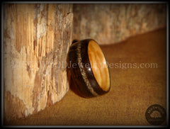 Bentwood Ring - Macassar Ebony Olive Wood Liner and Offset Canadian Beach Sand Inlay handcrafted bentwood wooden rings wood wedding ring engagement