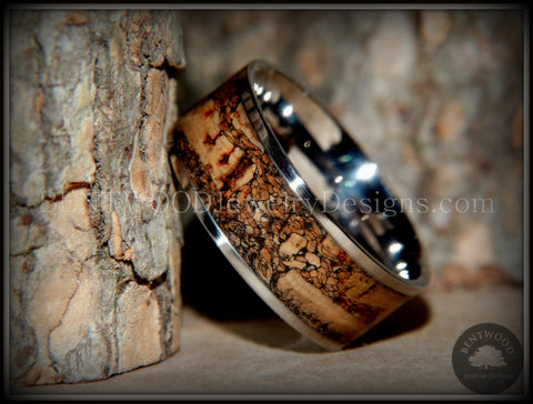 Bentwood Ring - "Figured Brown" Rare Mediterranean Oak Burl Wood Ring with Surgical Grade Stainless Steel Comfort Fit Metal Core